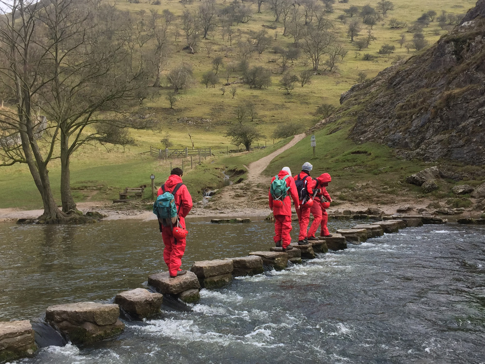 Adventure walk river crossing in Derbyshire