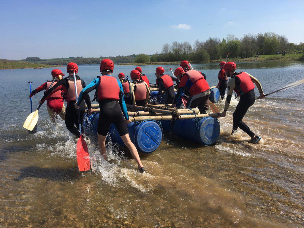 Young people rafting in Derbyshire